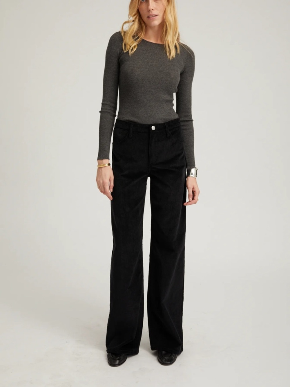 SPRWMN  Black Vintage Wide-Leg Corduroy Trousers Sz 27